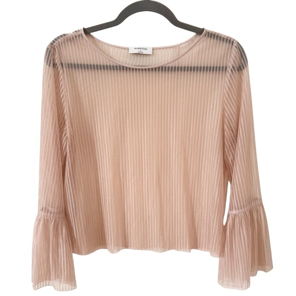 Aritzia Babaton Humbert Sheer Blouse Bell Sleeves Size Small - Picture 6 of 10